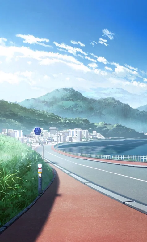 动漫海边的高速公路场景