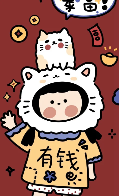 可爱小女孩有钱，暴富搞笑手机壁纸