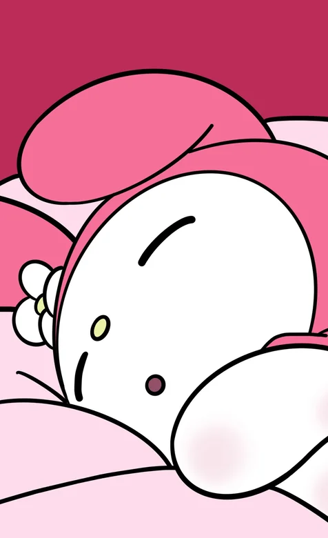 粉色少女心，可爱的卡通小兔子熟睡的手绘手机壁纸图片