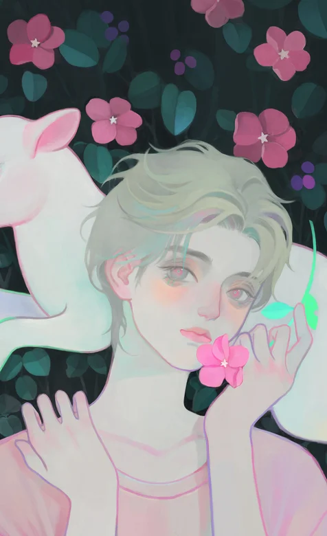 粉粉的手绘动漫男生创意手机壁纸