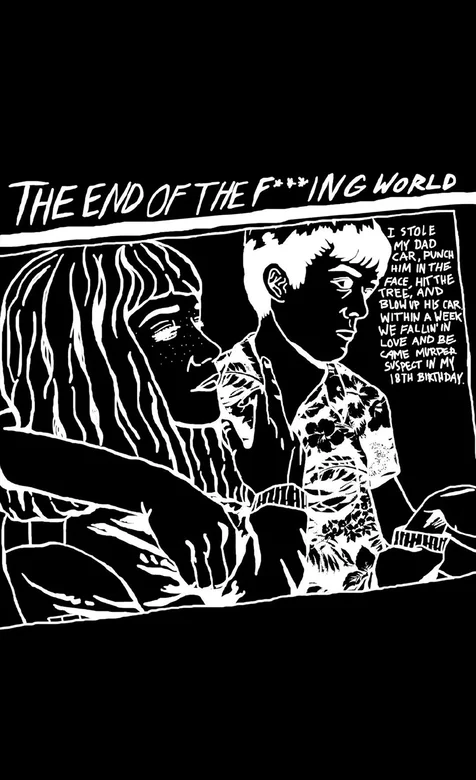 纯黑色背景白色线条绘制的情侣加文字创意手机壁纸