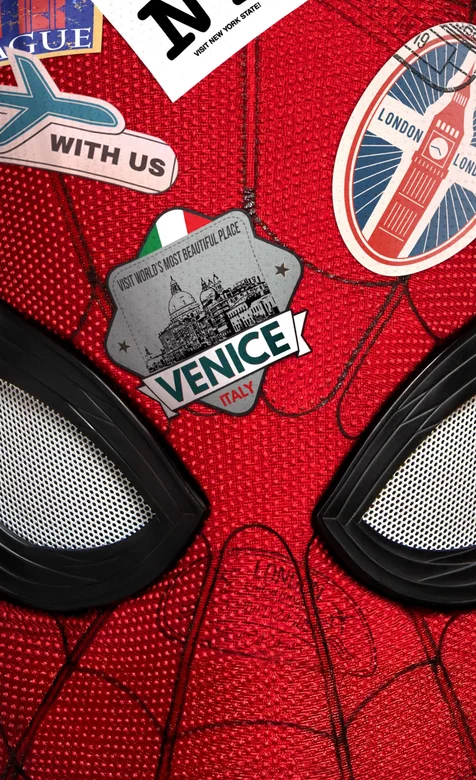 贴着各种标签的蜘蛛侠头套影视手机壁纸