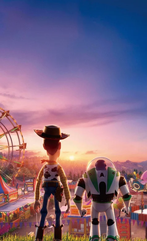 动漫电影玩具总动员角色站在草地看夕阳的唯美手机壁纸