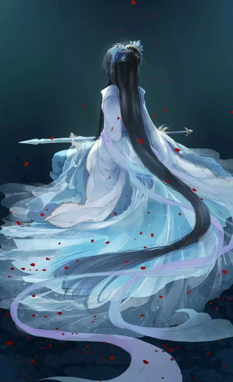 长发拿剑的古风长发美女的背影高清手机壁纸