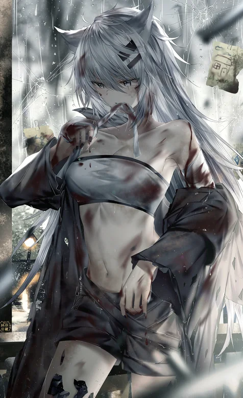 手绘满身伤痕的动漫狐妖