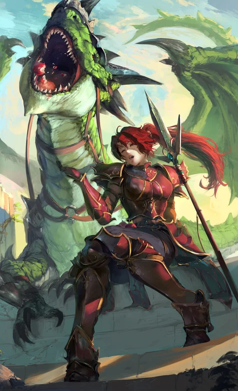 动漫插画龙与战士的高清手机壁纸