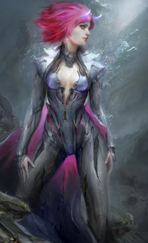 头上有角红发红披风的动漫手绘美女插画手机壁纸