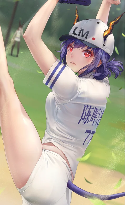 青春靓丽的紫发动漫女棒球手