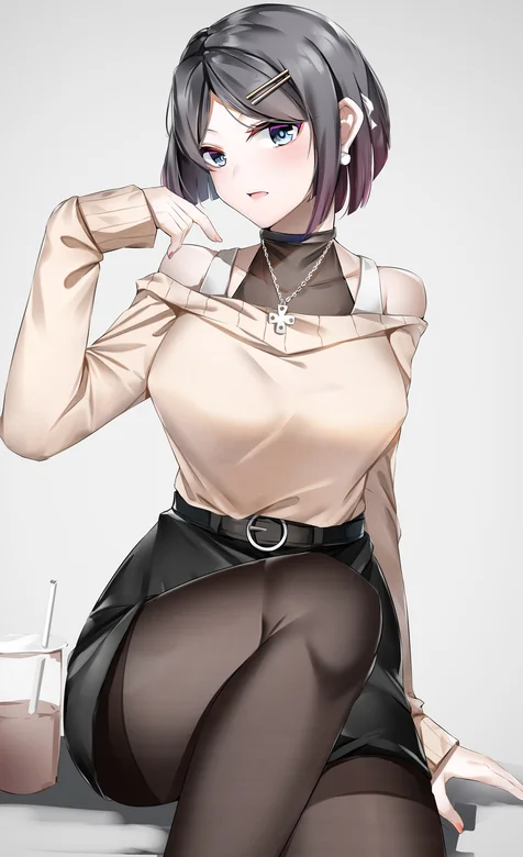 短发穿丝袜的时装动漫少女手机壁纸