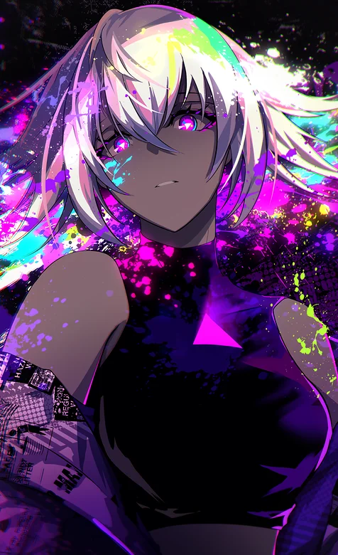 炫彩有创意的泼墨风动漫美女手机壁纸