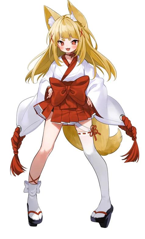 穿大蝴蝶结和服的狐狸日漫人物手机壁纸