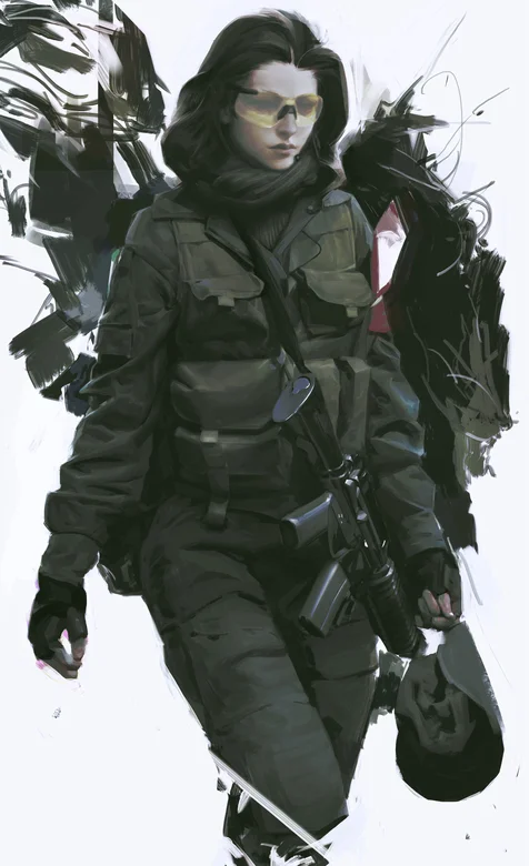 背着轻武器M416的美女长发特种兵