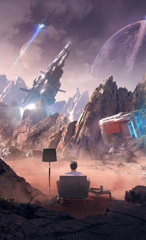 坐在沙发上身临其境的看3D投影电影的创意手机壁纸