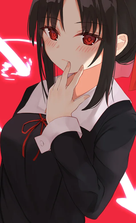 红色背景前的动漫学生妹子