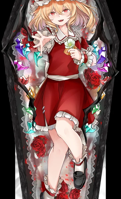 躺在玫瑰中的红衣动漫女吸血鬼