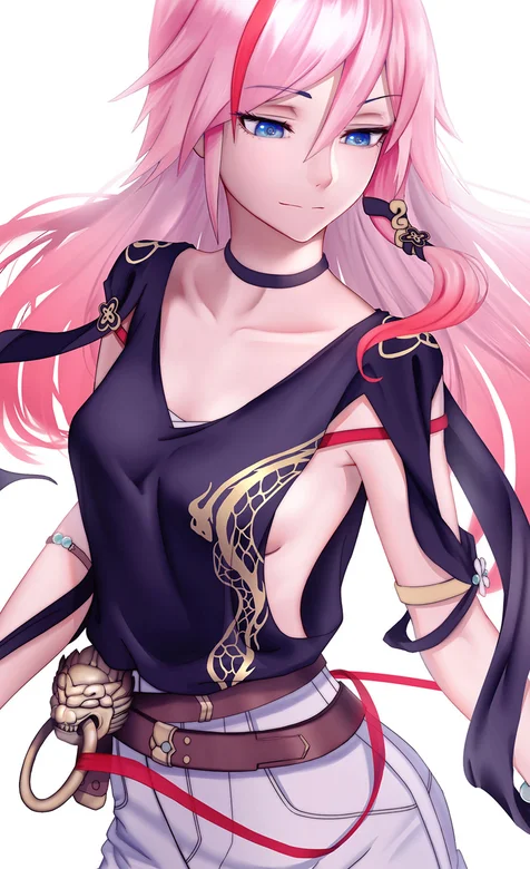 穿高劈叉性感背心的粉色头发动漫女生