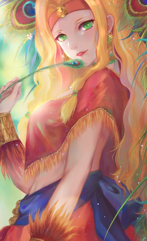 孔雀毛装饰的动漫公主