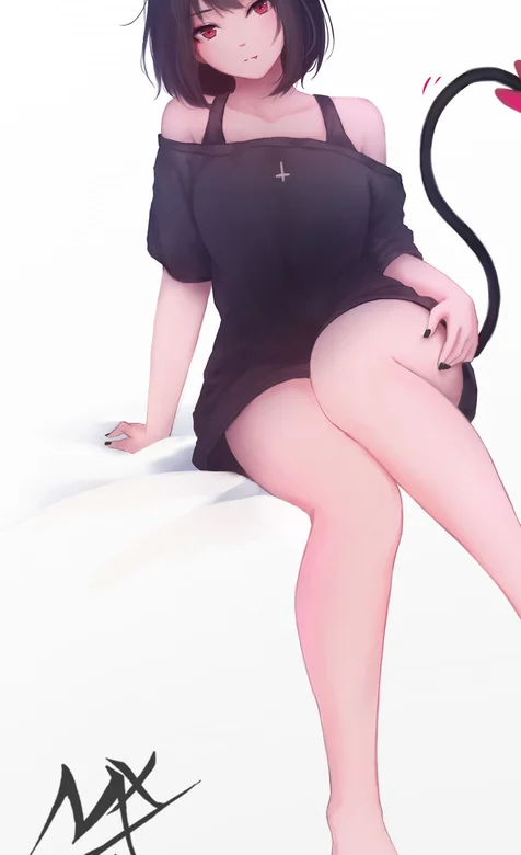 创意手绘短发小恶魔少女