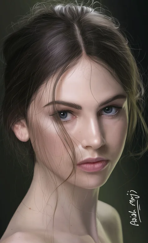 超逼真欧美长发女生肖像手绘手机壁纸