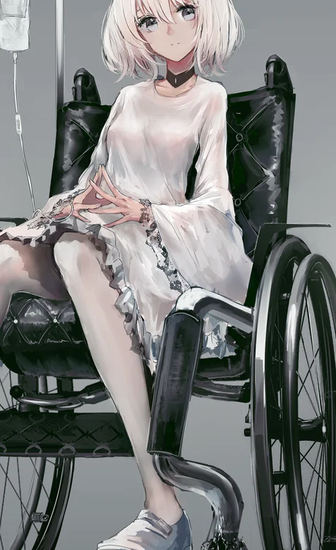 轮椅上打吊瓶的动漫女生