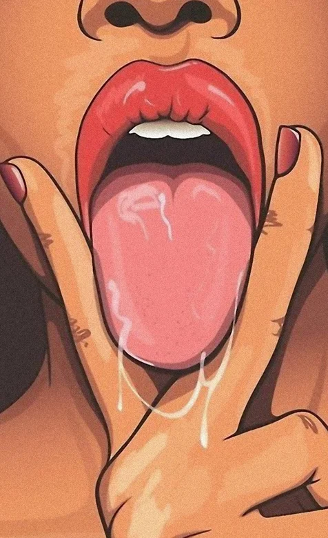 手绘伸着长舌头的欧美女生内涵插画手机壁纸，个性十足