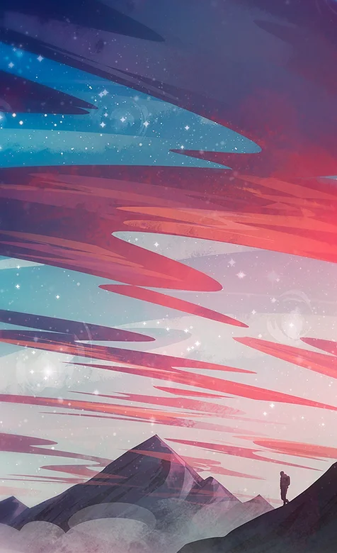 2D山脉云彩风景插画，很精美