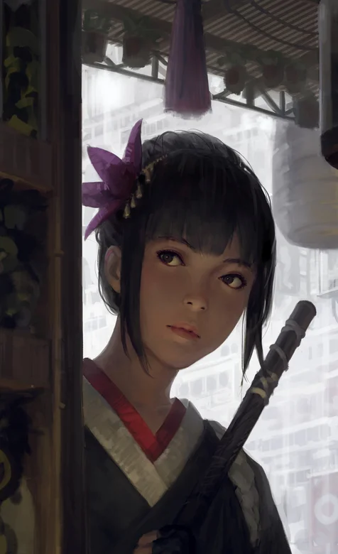 穿传统和服的日本动漫女生插画