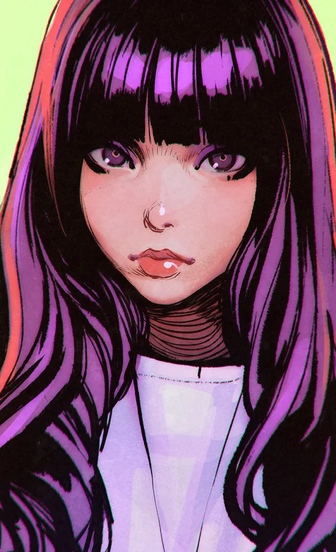 长发动漫女生紫色调个性手机桌面背景