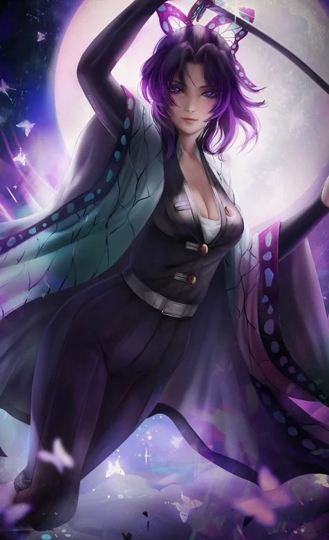 鬼灭人物虫蛀·蝴蝶忍3D版本插画手机壁纸