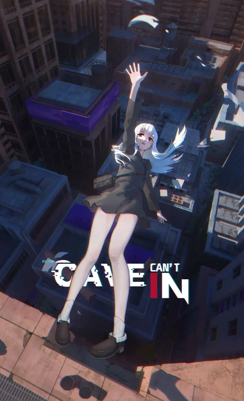 高空坠落白发动漫女人物个性手机壁纸