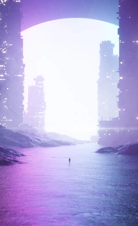 海上的城市，大大的月亮，好唯美