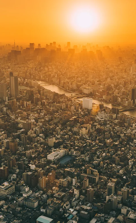 金黄的落日照射着繁华的城市