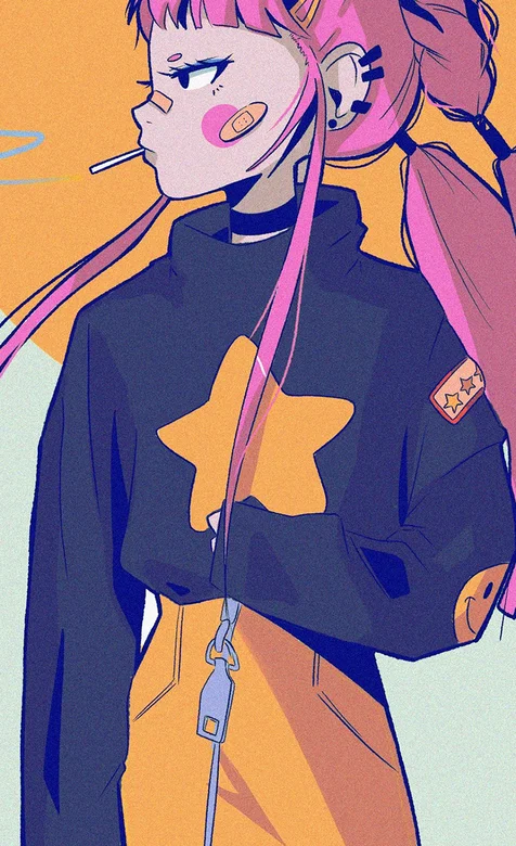 时尚穿运动装的动漫少女创意手绘插画手机壁纸下载