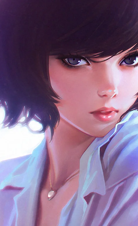 短黑发穿衬衣的动漫少女手机壁纸图片