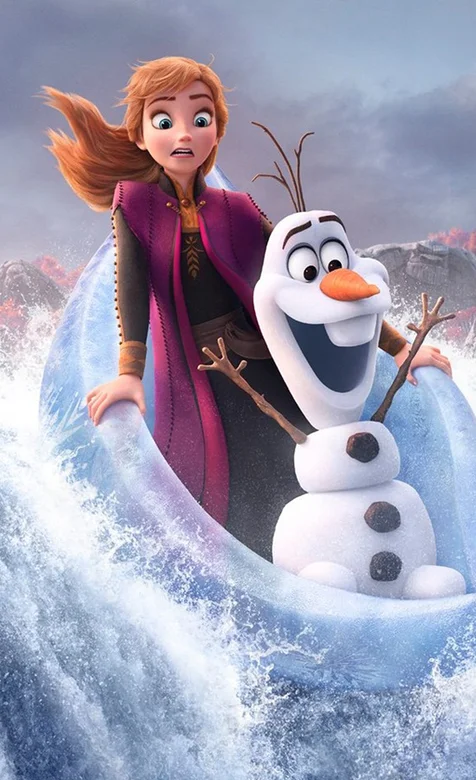 爱丽丝梦游仙境剧照壁纸，主人公和雪人划舟冲浪