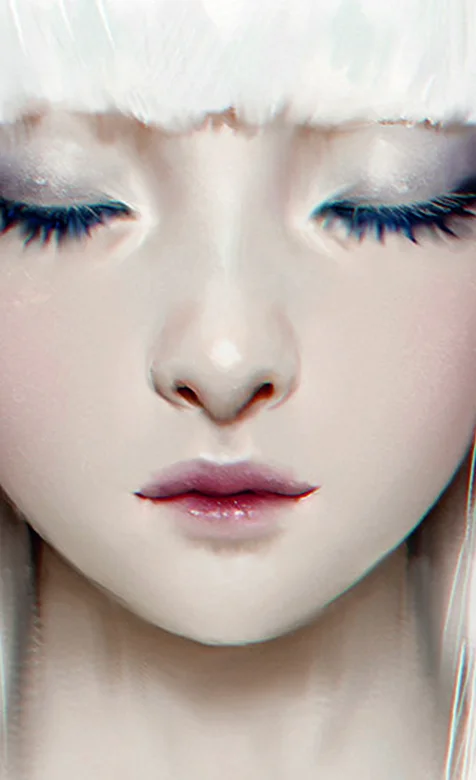 闭着眼白发齐刘海的绝美动漫少女手绘壁纸