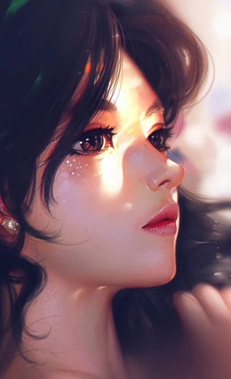 长卷发高鼻梁的动漫美女侧脸手机壁纸