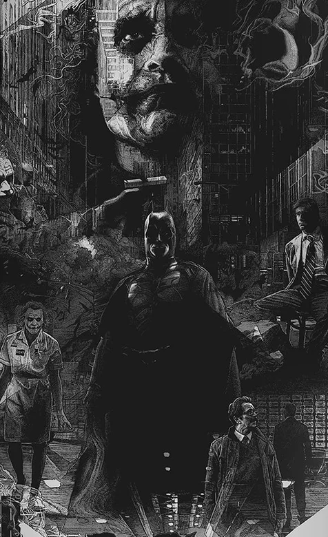 DC动漫电影人物蝙蝠侠和小丑的海报手机壁纸