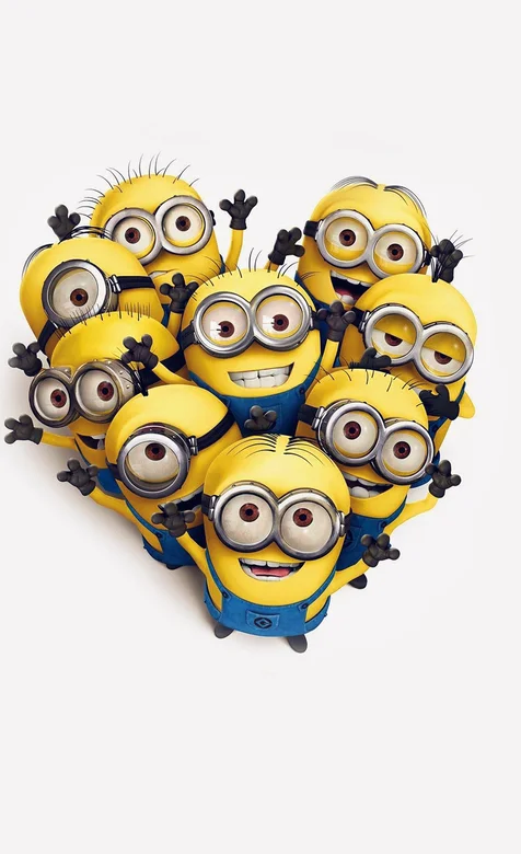 可爱的药丸小黄人排成爱心图片的手机壁纸