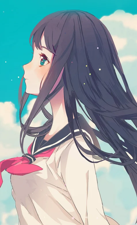 穿校服的长发动漫学生妹子高清手机壁纸