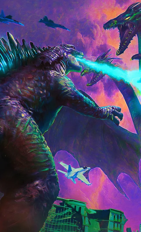 怪兽电影特斯拉第三部特斯拉大战三头巨龙帅气手机壁纸