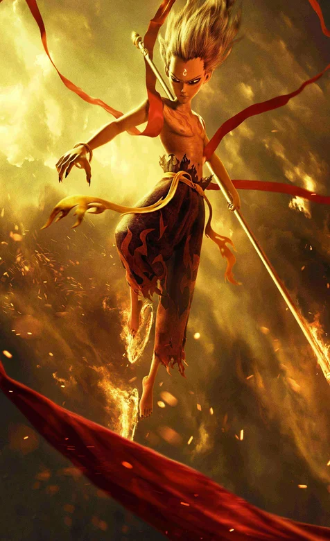 国漫经典“哪吒”变身后的帅气插画高清手机壁纸