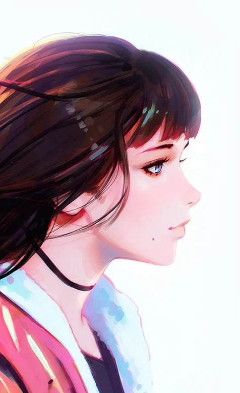 简洁画风动漫时尚少女人像高清手机壁纸