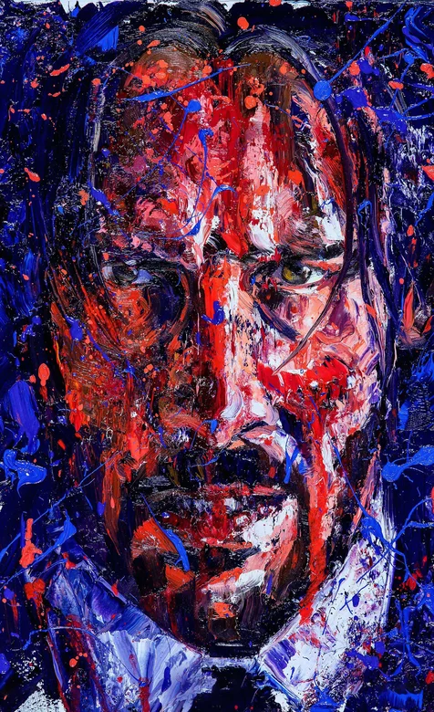 好莱坞动作经典“疾速追杀”主角基努里维斯油彩画个性手机壁纸