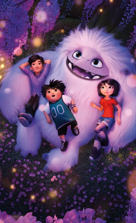 雪人奇缘海报手机壁纸，三个萌小孩躺在雪人身上