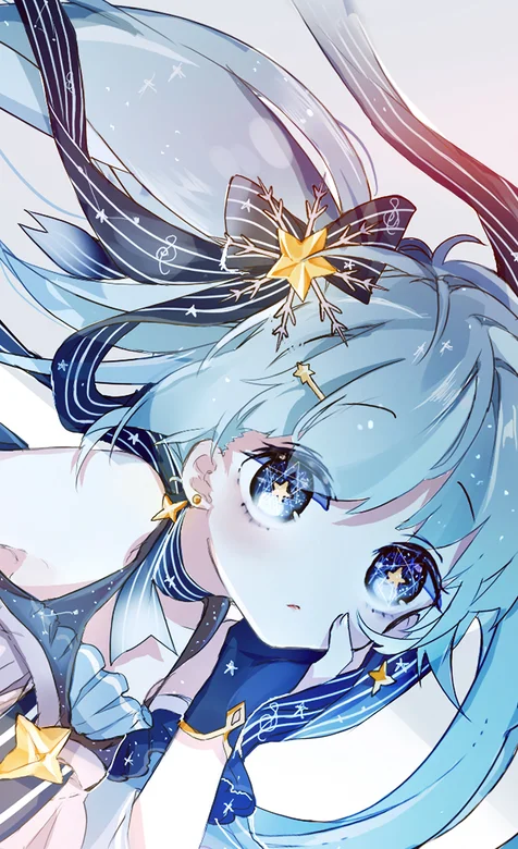 戴蝴蝶结发带的大眼二次元动漫少女初音高清手机壁纸