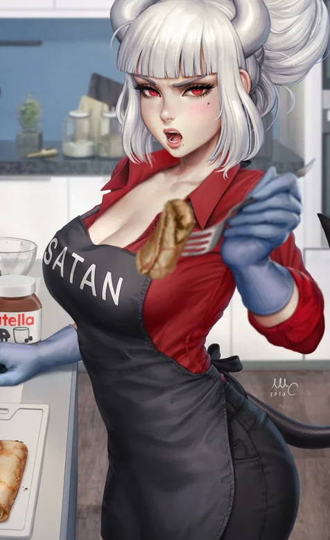 头上有角超性感的动漫女厨娘手机壁纸