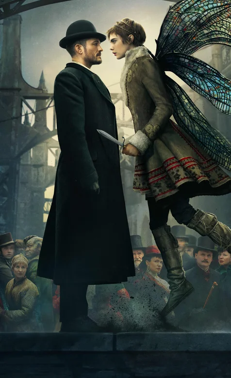 电影海报手机壁纸，飞起身上带着蝴蝶翅膀的变异人