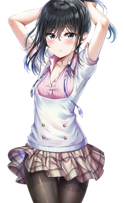 丸子头格子百褶裙的二次元动漫少女手机壁纸