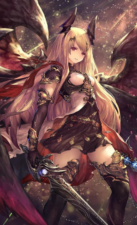 头上有角身上大翅膀的动漫女战士高清手机壁纸
